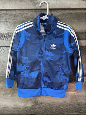 Boys Adidas Blue/White Camo Track Jacket Size 4T Trefoil Logo Full Zip